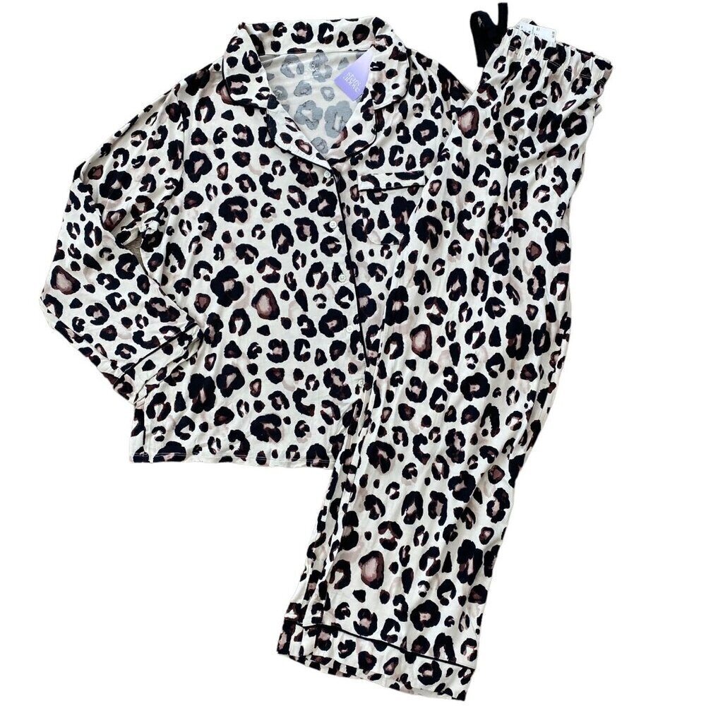 Stars Above Womens Leopard Animal Print Top and Pants Pajama Set 1X, 2X, 3X, 4X